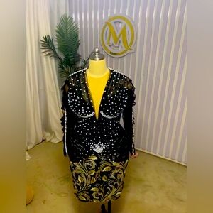 New black and gold knee length party dress